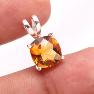 Citrine Cushion Shape Pendant Solid 925 Sterling Silver