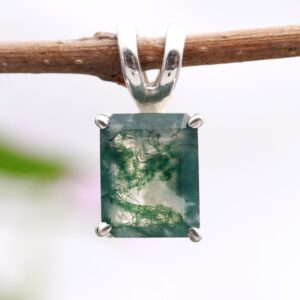 Moss Agate Pendant 925 Sterling Silver