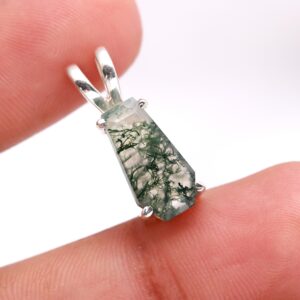 Moss Agate Coffin Shape Sterling Silver Pendant