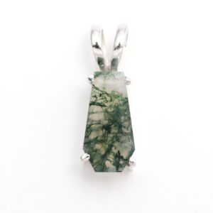 Moss Agate Coffin Shape 925 Sterling Silver Pendant