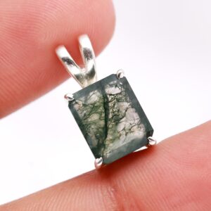 Moss Agate Octagon Shape 925 Sterling Silver Pendant