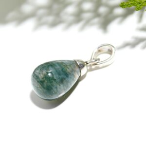 Moss Agate Teardrop Charm Pendant Sterling Silver