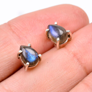 Rainbow Labradorite Pear Shape Stud Earrings Sterling Silver