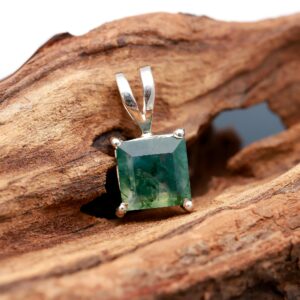 Moss Agate Square Shape Pendant Sterling Silver
