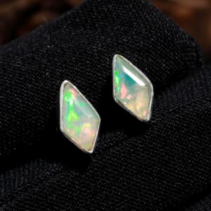 Ethiopian Opal Flashy Sterling Silver Kite Shape Studs Earrings
