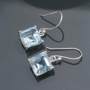 Natural Sky Blue Topaz Earrings 925 Sterling Silver
