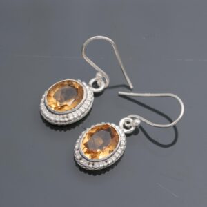 Natural Citrine Oval Shape Sterling Silver Earrings