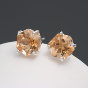 Natural Citrine Stud Earrings 925 Sterling Silver