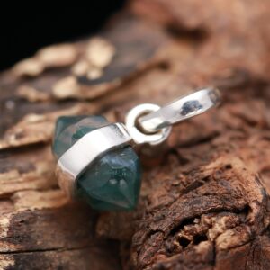 Moss Agate Pencil Shape Sterling Silver Pendant