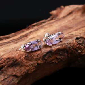 Pink Amethyst Oval Shape Stud Earrings Sterling Silver
