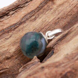 Moss Agate Ball Shape Pendant Sterling Silver Designer