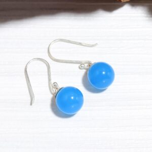 Natural Blue Chalcedony Ball Shape Sterling Silver Earrings
