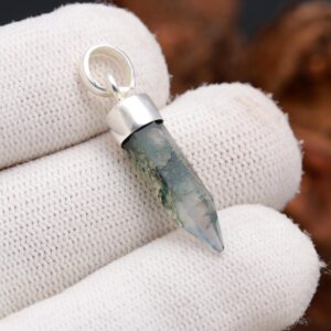 Moss Agate Crystal Pendant Sterling Silver