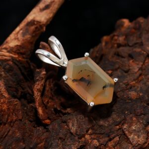 Montana Agate Natural Hexagon Shape Pendant Sterling Silver