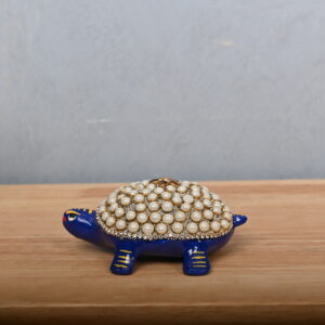 Handcrafted Metal Kundan Meenakari Blue Tortoise, Indian-inspired Home Decor Marvel