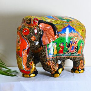 Hand-Painted Wooden Elephant with Ganpati Art – Unique Decorative Piece for Home