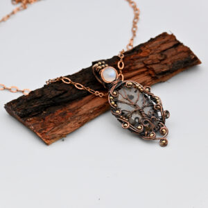 Montana Agate Gemstone Copper Wire Wrapped Pendant