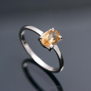 Natural Citrine Quartz Oval Shape Sterling Silver Ring