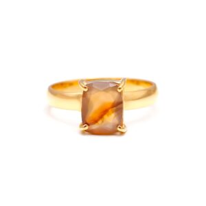 Natural Montana Agate Cushion 18K Gold Ring