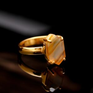 Natural Montana Agate Elongated Hexagon Ring 18K Gold