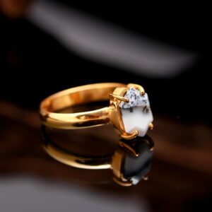 Natural Dendrite Opal Hexagon Ring 18K Gold
