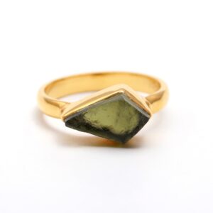 Natural Moldavite KIte Statement Ring 18K Gold
