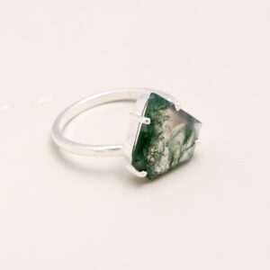 Moss Agate Shield Sterling Silver Ring