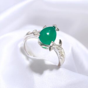 Natural Green Onyx Pear Shape Sterling Silver Ring