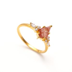 Red Strawberry Quartz Kite Statement Ring 18K Gold