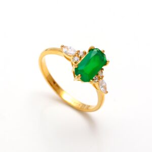 Natural Green Onyx Octagon Shape Ring 18K Gold