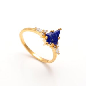 Blue Lapis Lazuli Kite Solitaire Ring For Her 18k Gold