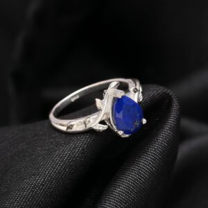 Natural Lapis Lazuli Pear Shape Leaf Sterling Silve Ring