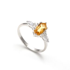 Citrine Elongated Hexagon Shape Sterling Silver Ring