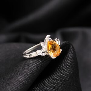 Natural Citrine Pear Shape Leaf Sterling Silver Ring