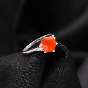 Natural Carnelian Hexagon Sterling Silver Ring