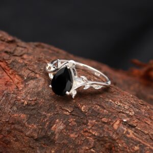 Natural Black Onyx Sterling Silver Pear Shape Ring