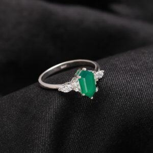Natural Green Onyx, Crystal Ring Sterling Silver Jewelry