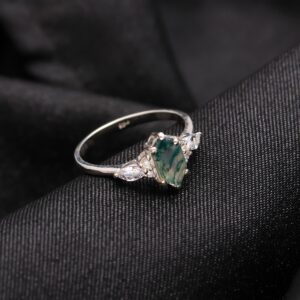 Moss Agate Hexagon Ring Sterling Silver