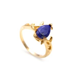 Natural Lapis Lazuli Pear Leaf Ring Ring 18K Gold