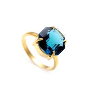 Natural London Blue Topaz Octagon Bohemian Ring 18K Gold