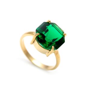 Natural Green Emerald Octagon Shape Ring 18K Gold