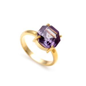 Purple Alexandrite Octagon Shape Bohemian Men’s Ring 18K Gold
