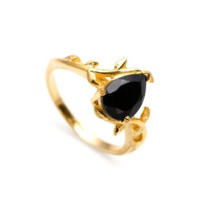 Black Onyx Pear Shape Ring 18K Gold Wedding