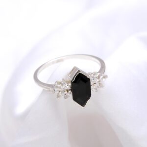 Natural Black Onyx Hexagon Sterling Silver Ring