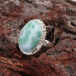 Natural Larimar Oval Healing Crystal Sterling Silver Ring