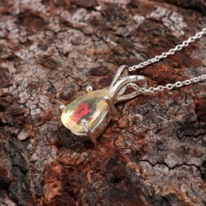 Ethiopian Opal Pear Shape Necklace Sterling Silver
