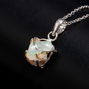 Ethiopian Opal Raw Gemstone Necklace Sterling Silver