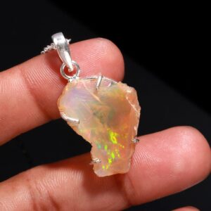 Ethiopian Opal Rough Gemstone Necklace Sterling Silver