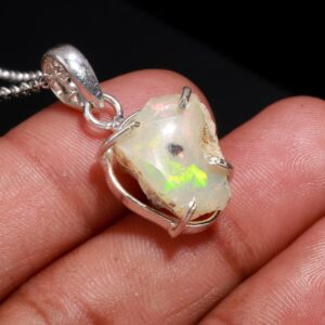 Rough Ethiopian Fire Opal Necklace 925 Sterling Silver