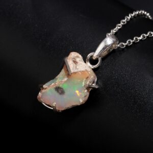 Ethiopian Opal Rough Stone Necklace Solid Silver
